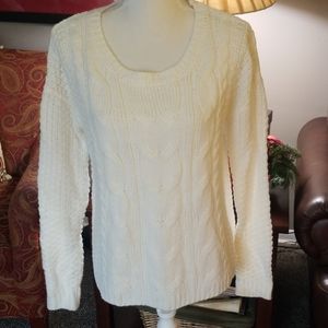 White cable knit sweater